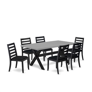 East West Furniture X-Style 7-Piece Modern Dining Table Set in Cement Finish