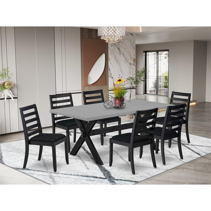 East West Furniture X-Style 7-Piece Modern Dining Table Set in Cement Finish