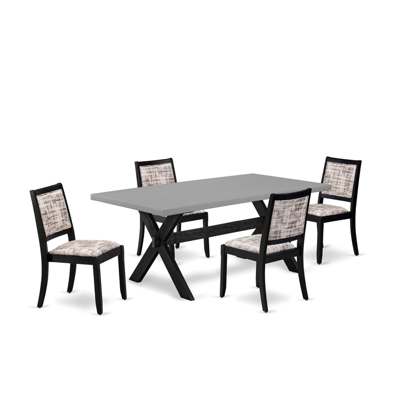 East West Furniture X-Style 5-Piece Modern Dining Set in Cement Finish