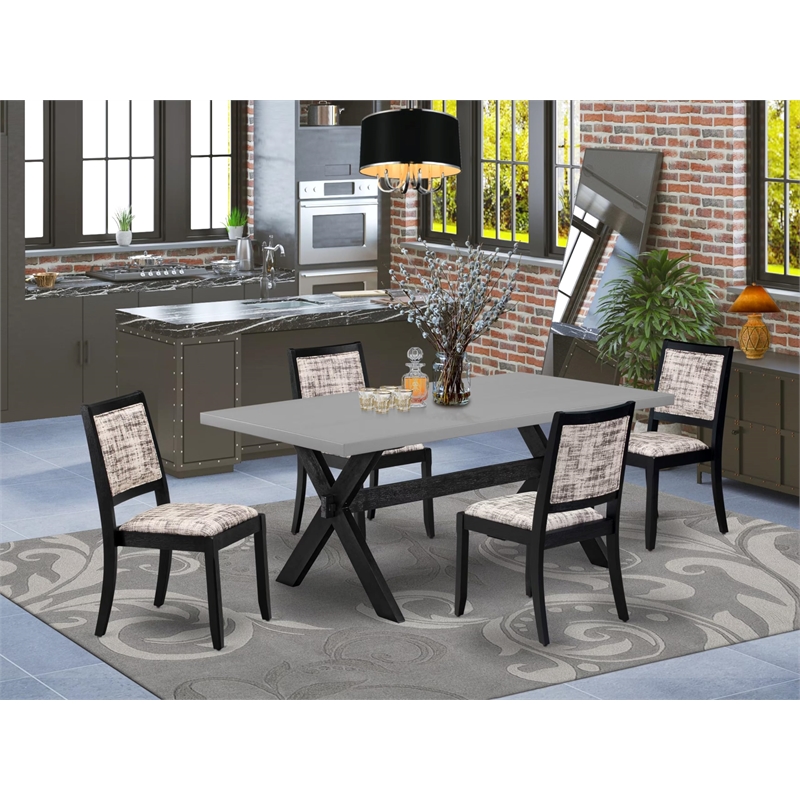 East West Furniture X-Style 5-Piece Modern Dining Set in Cement Finish