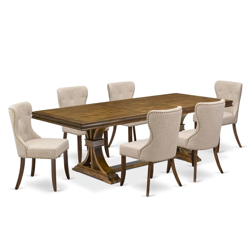East West Furniture Laneville 7-Piece Modern Dining Table Set in Walnut
