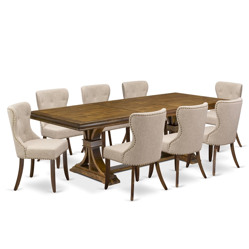 East West Furniture Laneville 9-Piece Dinner Table Set in Walnut Finish