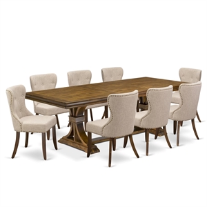 East West Furniture Laneville 9-Piece Dinner Table Set in Walnut Finish