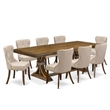 East West Furniture Laneville 9-Piece Dinner Table Set in Walnut Finish