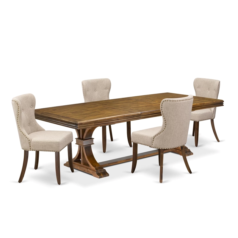East West Furniture Northcliffe 5-Piece Kitchen Dining Set in Walnut Finish