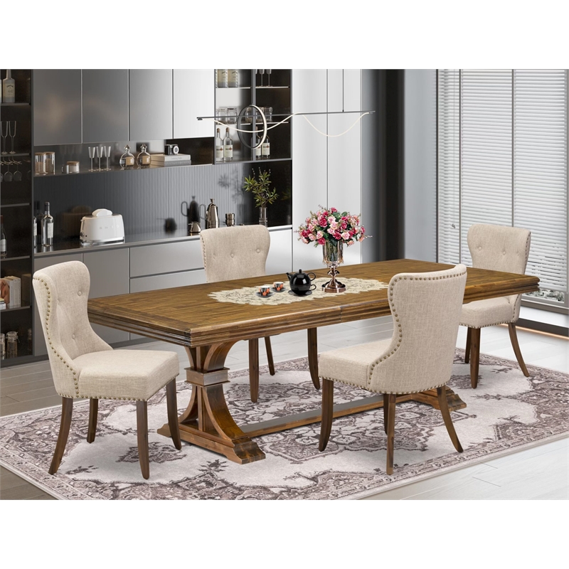 East West Furniture Northcliffe 5-Piece Kitchen Dining Set in Walnut Finish