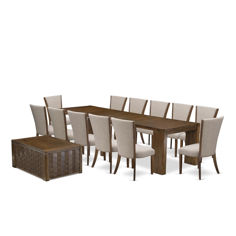 East West Furniture Xtenczar 14-Piece Extendable Dining Set in Walnut Finish