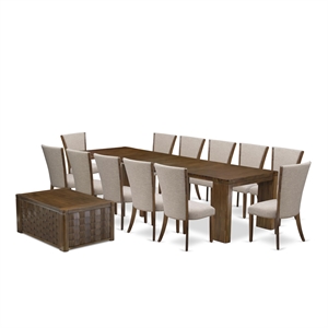 East West Furniture Xtenczar 14-Piece Extendable Dining Set in Walnut Finish