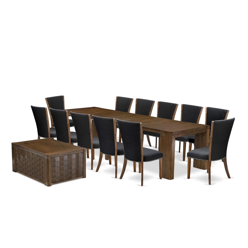 East West Furniture Xtenczar 14-Piece Extendable Dining Set in Walnut Finish