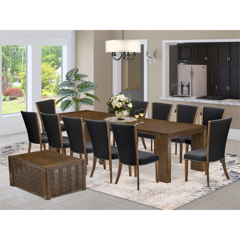 East West Furniture Xtenczar 14-Piece Extendable Dining Set in Walnut Finish