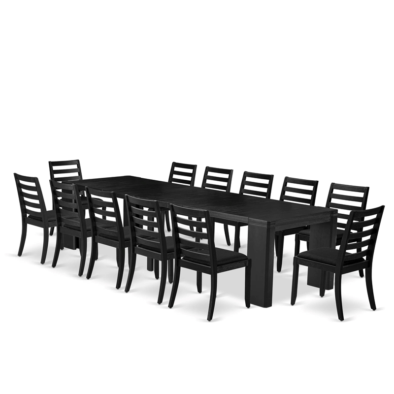 East West Furniture Xtenczar 13 -Piece Dining Room Table Set in Black Finish