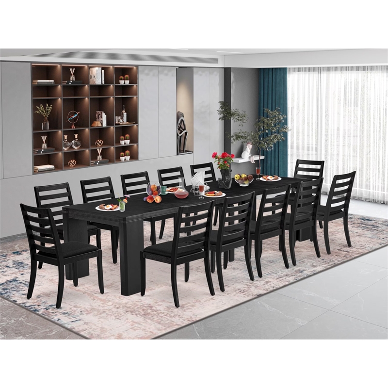 East West Furniture Xtenczar 13 -Piece Dining Room Table Set in Black Finish