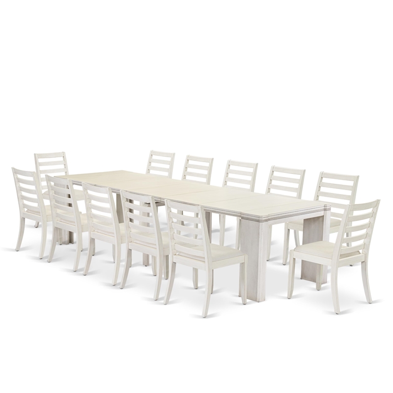 East West Furniture Xtenczar 13-Piece Extendable Dining Set in White Finish