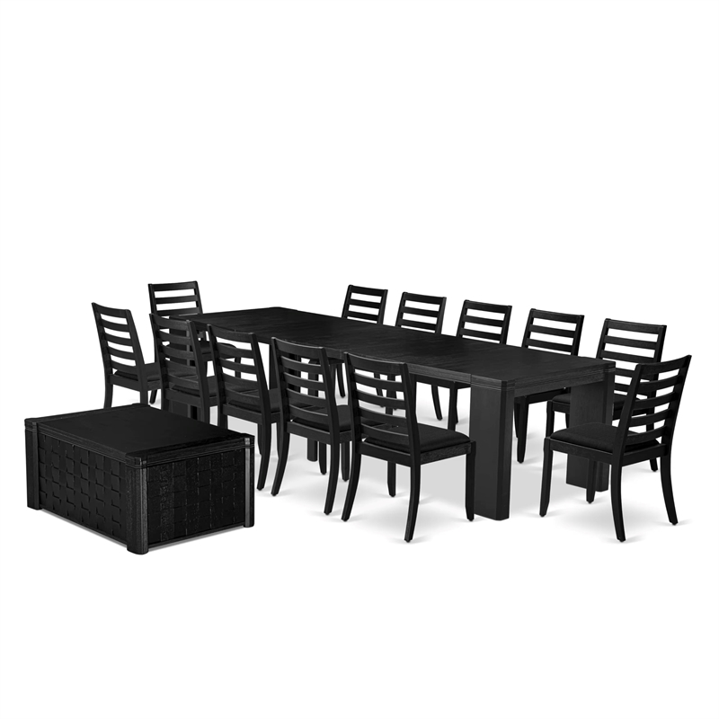 East West Furniture Xtenczar 14-Piece Dining Room Table Set in Black Finish
