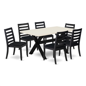 East West Furniture X-Style 7-Piece Modern Dining Table Set in Linen White