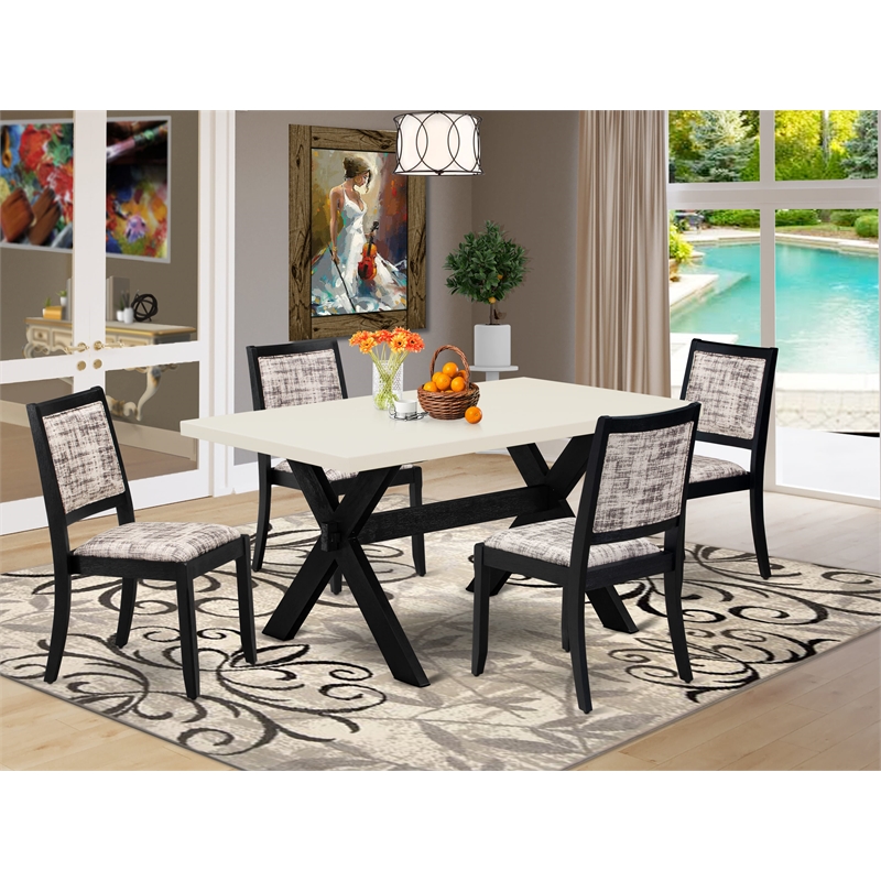 East West Furniture X-Style 5-Piece Kitchen Dining Set in Linen White Finish