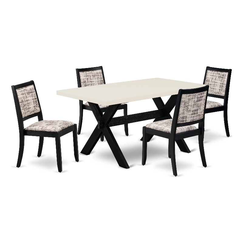 East West Furniture X-Style 5-Piece Kitchen Dining Set in Linen White Finish