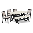 East West Furniture X-Style 6-Piece Dining Table Set in Linen White Finish