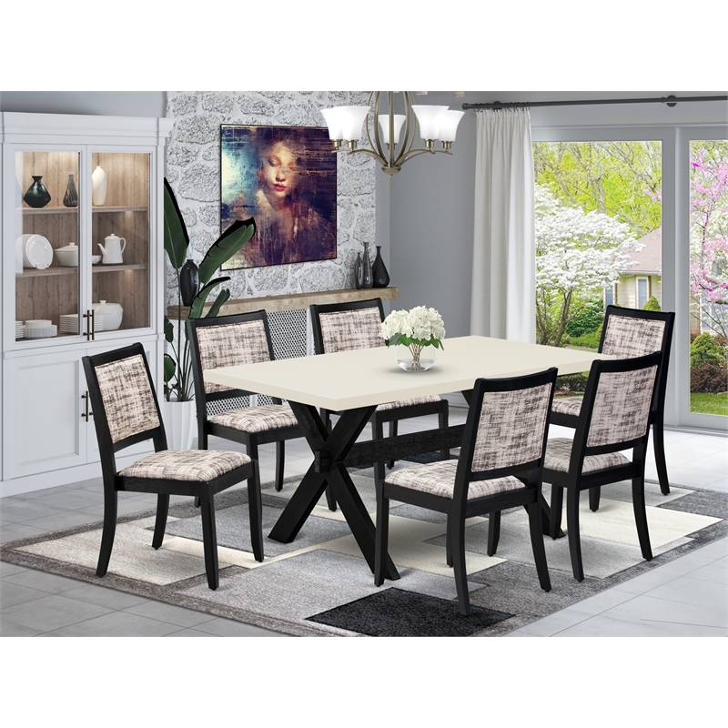East West Furniture X-Style 7-Piece Kitchen Table Set in Linen White Finish