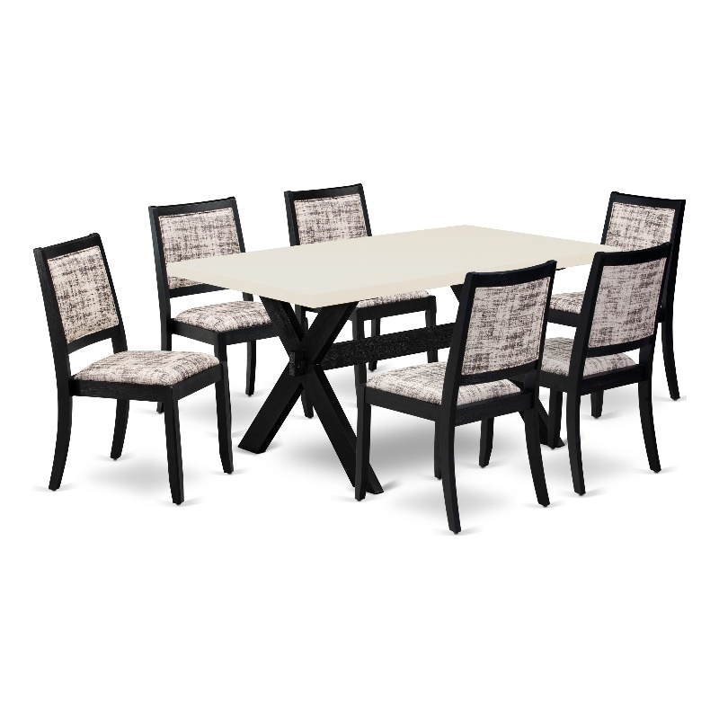 East West Furniture X-Style 7-Piece Kitchen Table Set in Linen White Finish