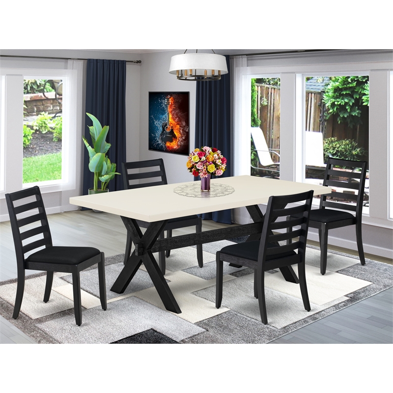East West Furniture X-Style 5-Piece Dining Table Set in Linen White Finish