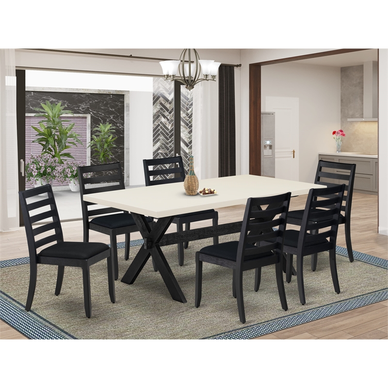 East West Furniture X-Style 7-Piece Dining Table Set in Linen White Finish