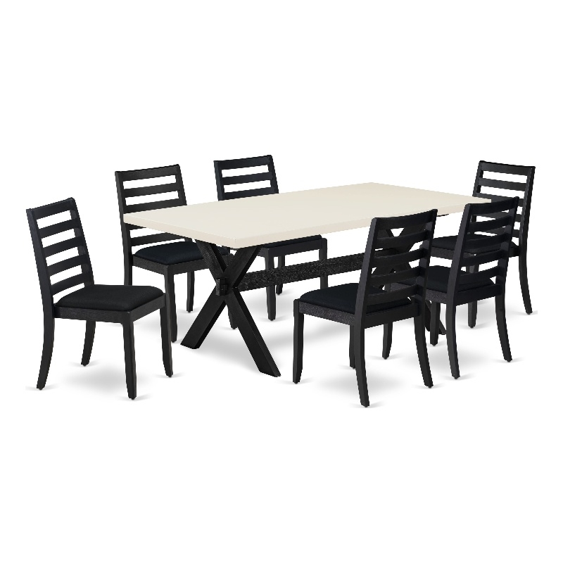 East West Furniture X-Style 7-Piece Dining Table Set in Linen White Finish