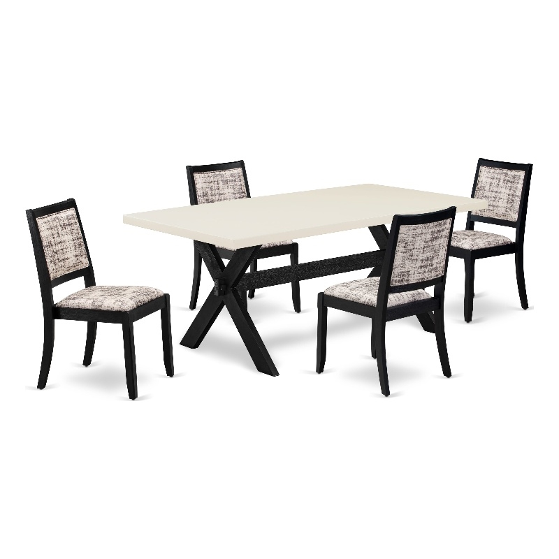 East West Furniture X-Style 5-Piece Mid Century Kitchen Set in Linen White