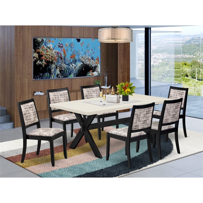 East West Furniture X-Style 7-Piece Kitchen Table Set in Linen White Finish