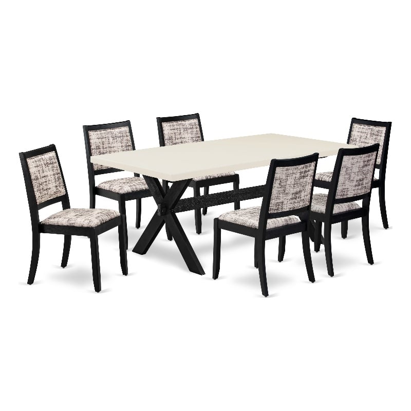 East West Furniture X-Style 7-Piece Kitchen Table Set in Linen White Finish