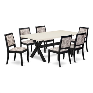East West Furniture X-Style 7-Piece Kitchen Table Set in Linen White Finish