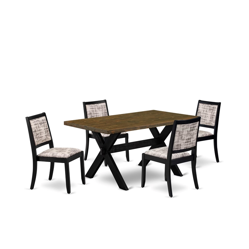 East West Furniture X-Style 5-Piece Dining Table Set in Distressed Jacobean