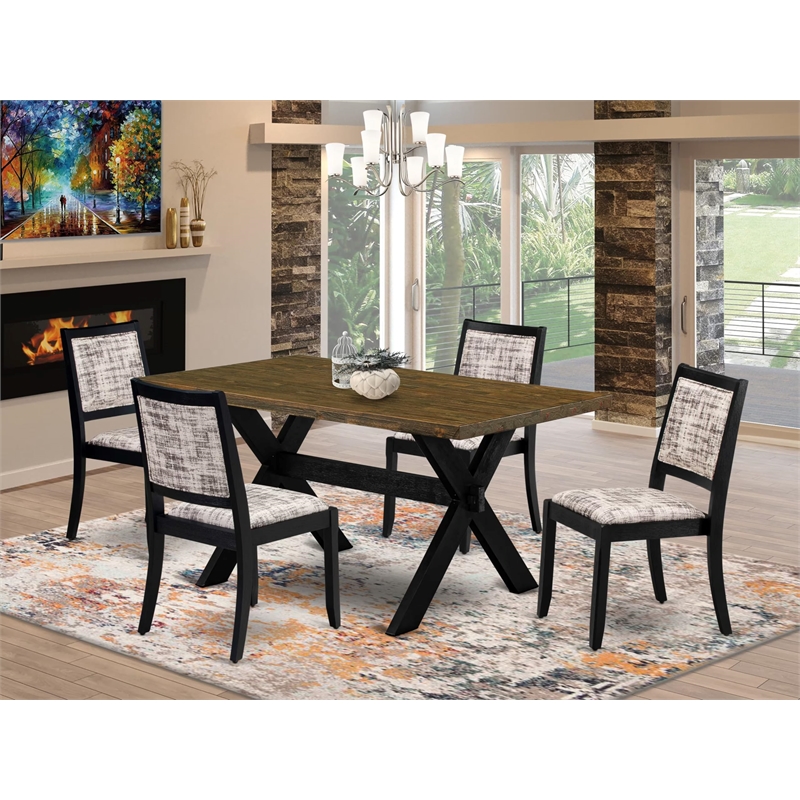 East West Furniture X-Style 5-Piece Dining Table Set in Distressed Jacobean