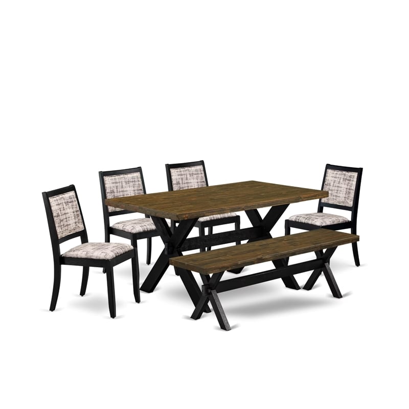 East West Furniture X-Style 6-Piece Dining Table Set in Distressed Jacobean