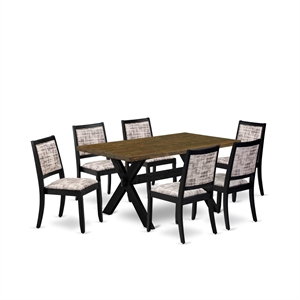 East West Furniture X-Style 7-Piece Kitchen Table Set in Distressed Jacobean