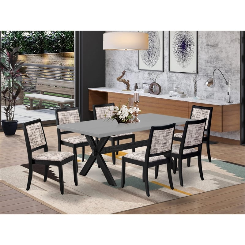 East West Furniture X-Style 7-Piece Kitchen Dining Set in Cement Finish