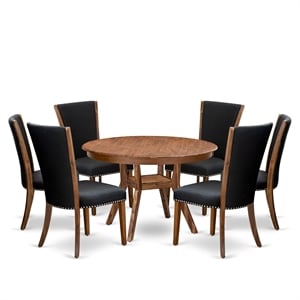 East West Furniture Ferris 7 Piece Round Dinette Set in Walnut Finish