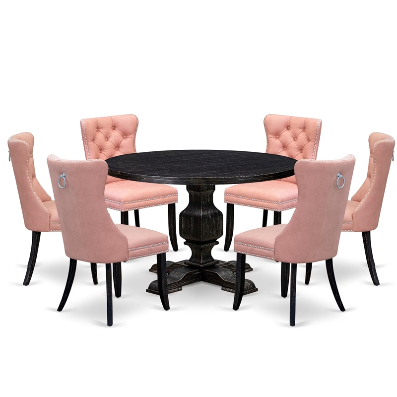 East West Furniture Irving 7 Piece Round Dinette Set in Black Finish