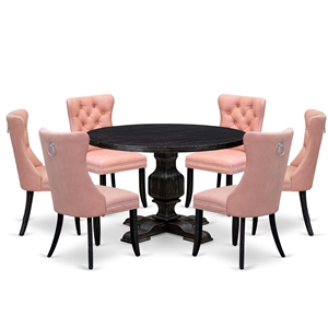East West Furniture Irving 7 Piece Round Dinette Set in Black Finish