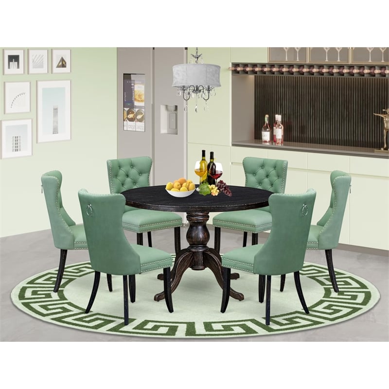 East West Furniture Irving 7 Piece Round Dinette Set in Black Finish