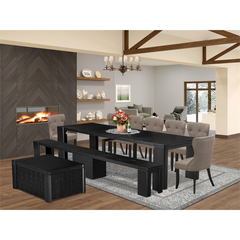 East West Furniture Xtenczar 10 -Piece Dining Room Table Set in Black Finish