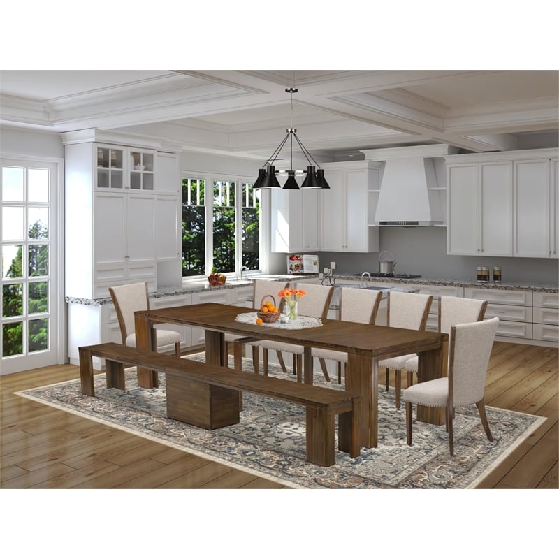 East West Furniture Xtenczar 9-Piece Extendable Dining Set in Walnut Finish