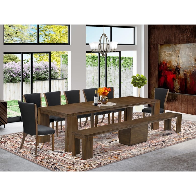 East West Furniture Xtenczar 9-Piece Extendable Dining Set in Walnut Finish