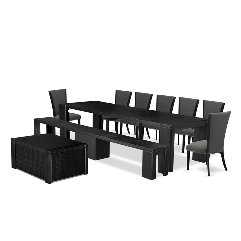 East West Furniture Xtenczar 10 -Piece Dining Room Table Set in Black Finish