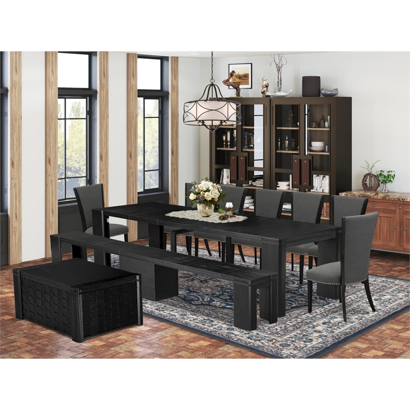 East West Furniture Xtenczar 10 -Piece Dining Room Table Set in Black Finish