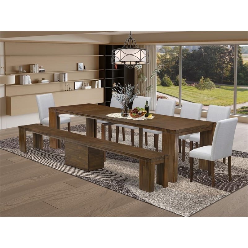 East West Furniture Xtenczar 9-Piece Extendable Dining Set in Walnut Finish