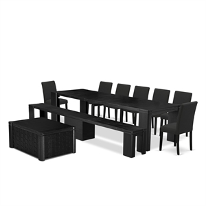 East West Furniture Xtenczar 10 -Piece Dining Room Table Set in Black Finish