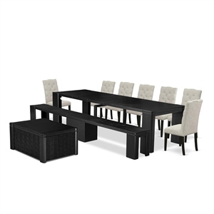 East West Furniture Xtenczar 10 -Piece Dining Room Table Set in Black Finish