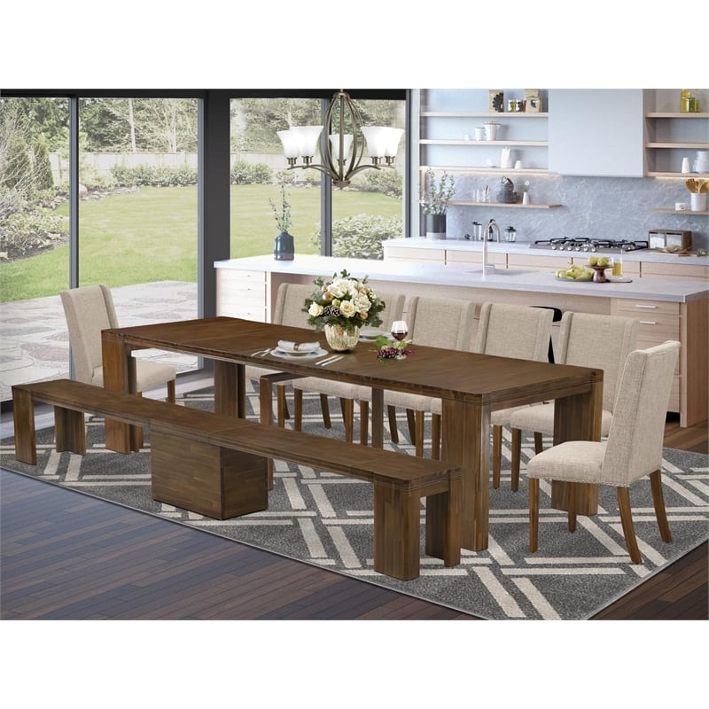 East West Furniture Xtenczar 9-Piece Extendable Dining Set in Walnut Finish