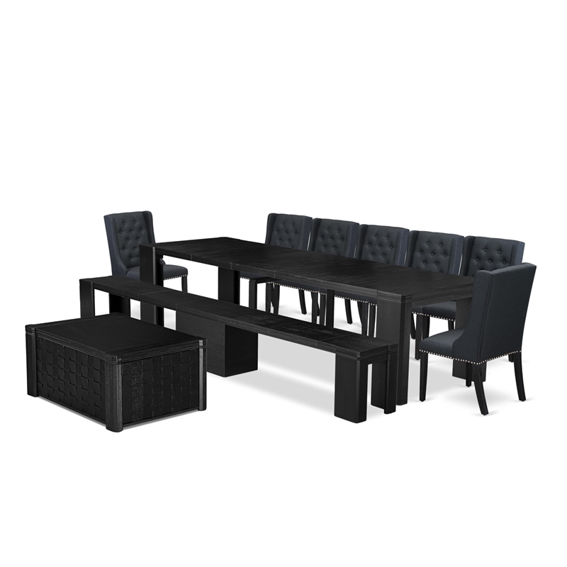 East West Furniture Xtenczar 10 -Piece Dining Room Table Set in Black Finish